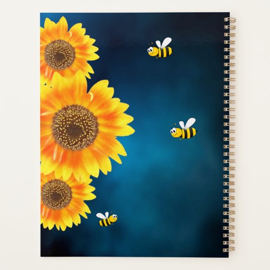 Zonnebloemen gele bijen blauwe lucht naam planner (Achterkant)