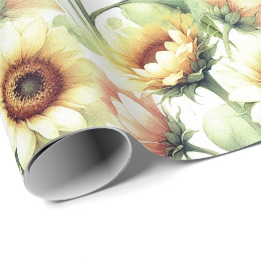 Zonnebloemen Gele Bloemen Elegante Waterverf Cadeaupapier (Rol Hoek)