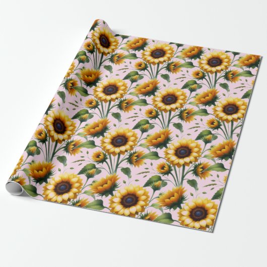 Zonnebloemen Gele Bloemen Elegante Waterverf Cadeaupapier (Uitgerold)