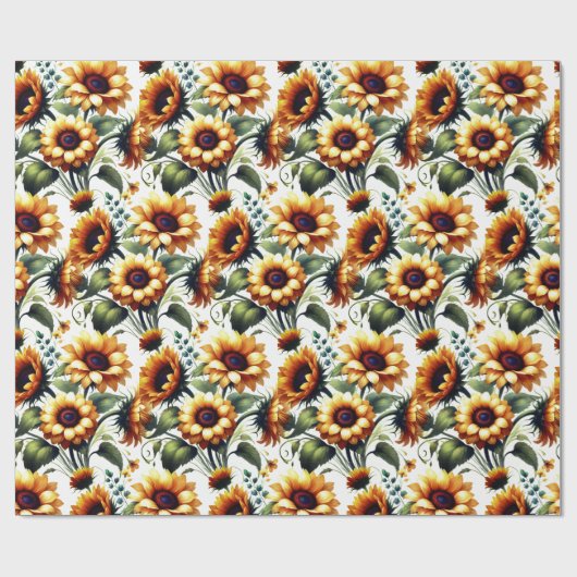 Zonnebloemen Gele Bloemen Elegante Waterverf Cadeaupapier (Vlak)