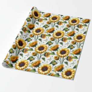 Zonnebloemen Gele Bloemen Elegante Waterverf Cadeaupapier