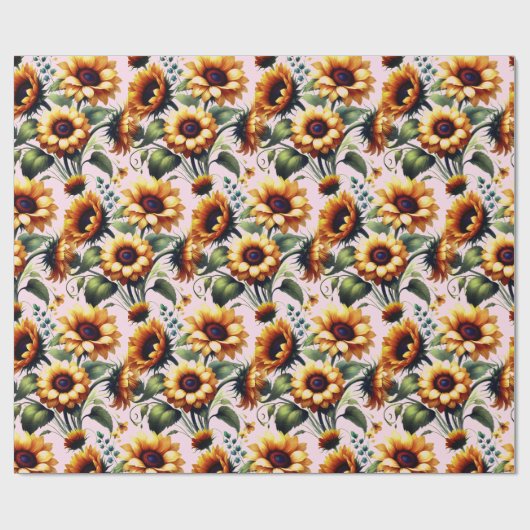 Zonnebloemen Gele Bloemen Elegante Waterverf Cadeaupapier (Vlak)