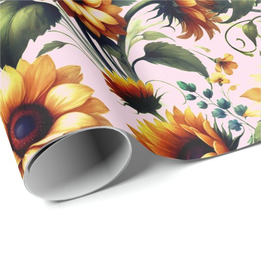 Zonnebloemen Gele Bloemen Elegante Waterverf Cadeaupapier (Rol Hoek)