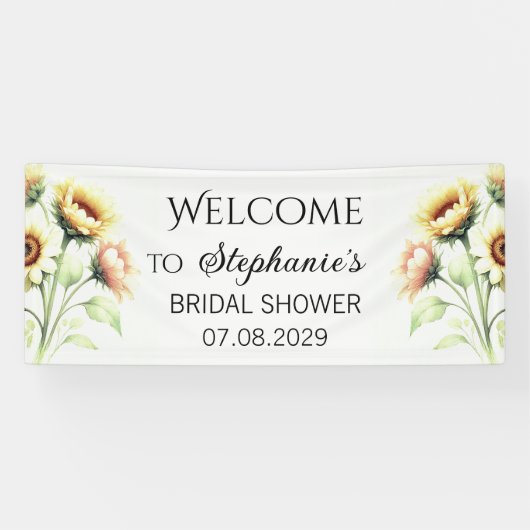 Zonnebloemen Gele Bloemen Rustiek Vrijgezellenfees Spandoek (Horizontaal)