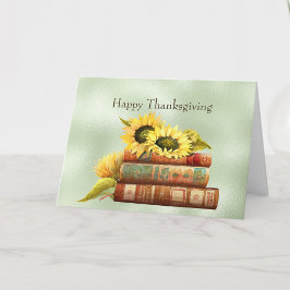 Zonnebloemen Gele Boeken Aquarel Thanksgiving Feestdagen Kaart