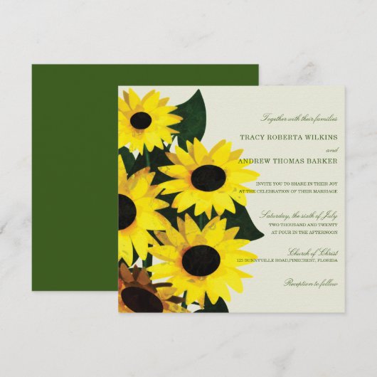 Zonnebloemen Gele bruiloft Kaart (Voorkant / Achterkant)