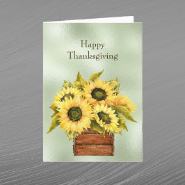 Zonnebloemen Gele Doos Waterverf Thanksgiving Feestdagen Kaart