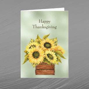 Zonnebloemen Gele Doos Waterverf Thanksgiving Feestdagen Kaart