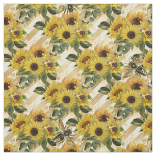 Zonnebloemen Gele gouden Stripes Waterverf Stof