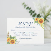 Zonnebloemen Gele marine Blue Rustic Wedding RSVP (Staand voorkant)