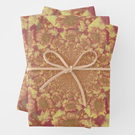 Zonnebloemen Gele ontkleurde Waterverf Floral Art Inpakpapier Vel (In situ)