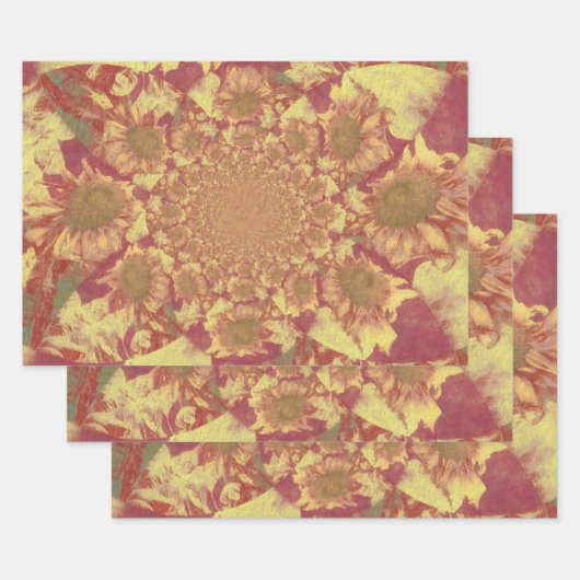 Zonnebloemen Gele ontkleurde Waterverf Floral Art Inpakpapier Vel (Set)