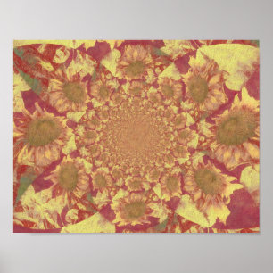 Zonnebloemen Gele ontkleurde Waterverf Floral Art Poster