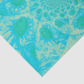 Zonnebloemen Gele Turquoise Abstracte Kunstontbind Tissuepapier (Detail)