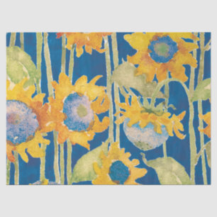 Zonnebloemen Gele Waterverf Blauw Tissuepapier