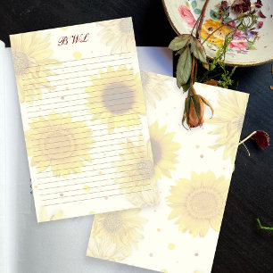 Zonnebloemen Gelinieerd Monogram Schrijfpapier Briefpapier
