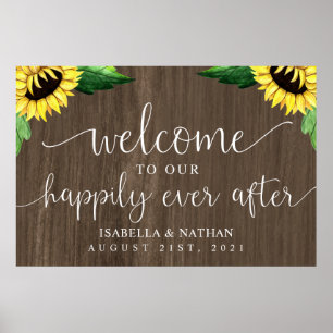Zonnebloemen gelukkig altijd na bruiloft Welkomstb Poster