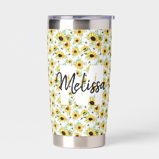 Zonnebloemen gepersonaliseerd monogram geïsoleerde drinkbeker (Links)