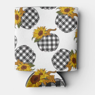 Zonnebloemen, geruite pompoen, boerderij decor blikjeskoeler