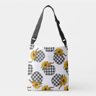 Zonnebloemen, geruite pompoen, boerderij decor crossbody tas
