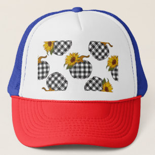 Zonnebloemen, geruite pompoen, boerderij decor trucker pet