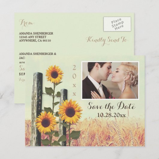 Zonnebloemen gesneden hek Save the Date Briefkaart (Voorkant / Achterkant)