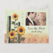Zonnebloemen gesneden hek Save the Date Briefkaart (Voorkant)