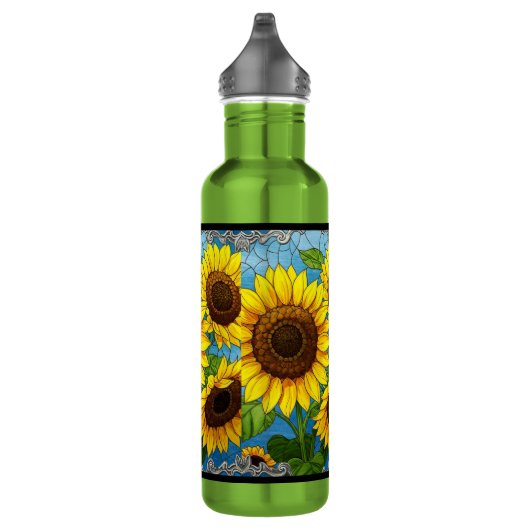 Zonnebloemen, geverfd waterfles  (Rechts)