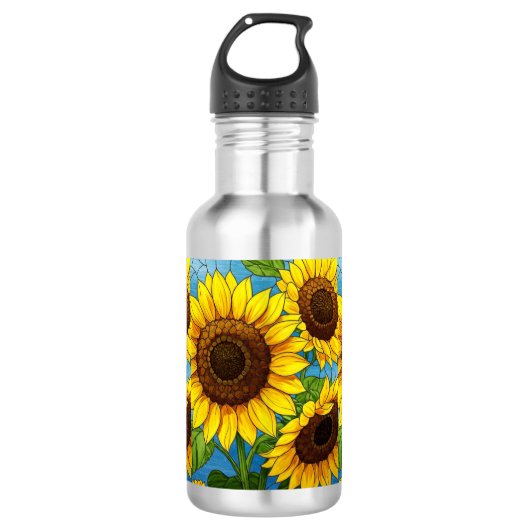 Zonnebloemen, geverfd waterfles (Voorkant)