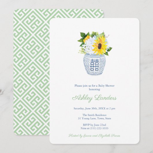 Zonnebloemen Ginger Jar Gender Neutraal Baby showe Kaart (Voorkant / Achterkant)