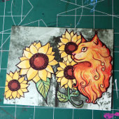 Zonnebloemen Ginger Maine Coon Cat Briefkaart