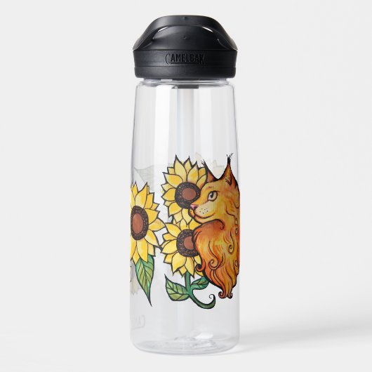 Zonnebloemen Ginger Maine Coon Cat Waterfles (Achterkant)