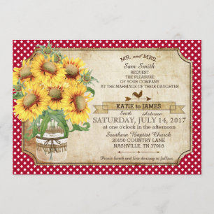 Zonnebloemen Gingham Check Country Picnic Wedding Kaart