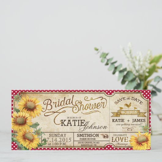 Zonnebloemen Gingham Country Picnic Vrijgezellenfe Save The Date (Staand voorkant)
