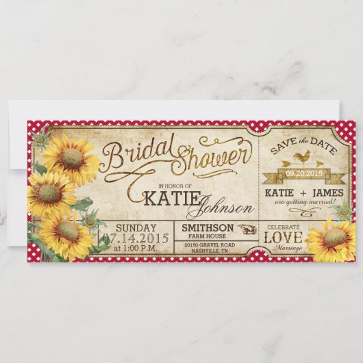Zonnebloemen Gingham Landelijke Picknick Bruilofts Save The Date (Voorkant)