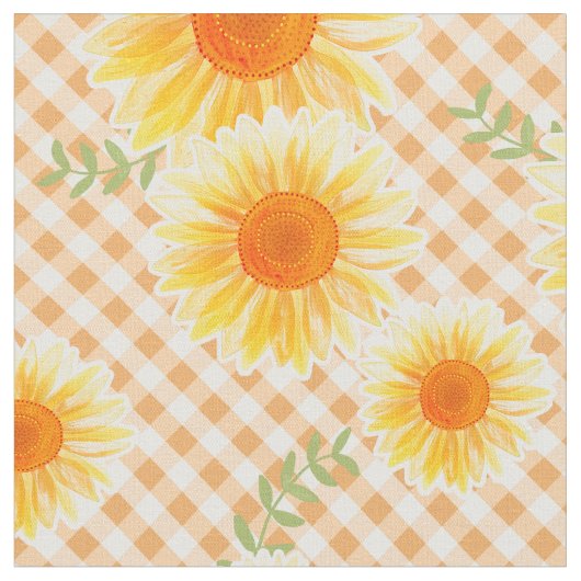 Zonnebloemen Gingham Stof (Close Up)
