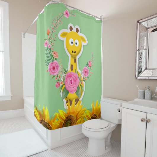 Zonnebloemen Giraffe Shower Curtain Douchegordijn (In situ)