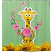 Zonnebloemen Giraffe Shower Curtain Douchegordijn (Voorkant)