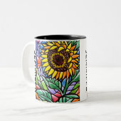 Zonnebloemen, Glas in lood-effect Aangepaste kunst Tweekleurige Koffiemok (Voorkant links)