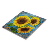 Zonnebloemen Glas in lood Effect Tegeltje (Zijkant)