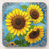 Zonnebloemen Glas in lood Illusie Sieraden Bier Onderzetter (Voorkant)