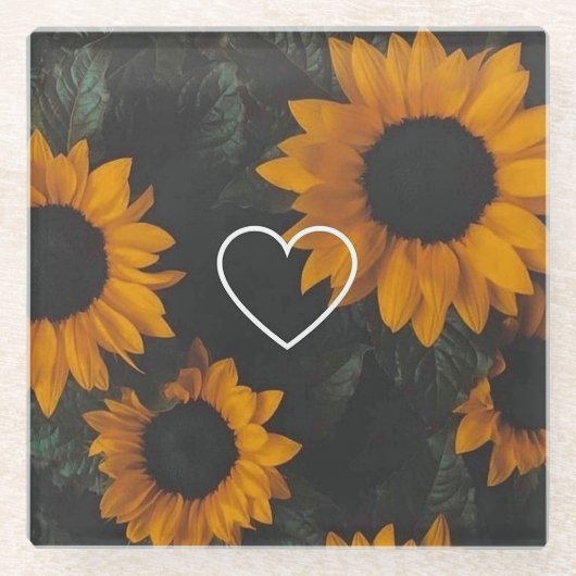 Zonnebloemen Glazen Onderzetter (Voorkant)