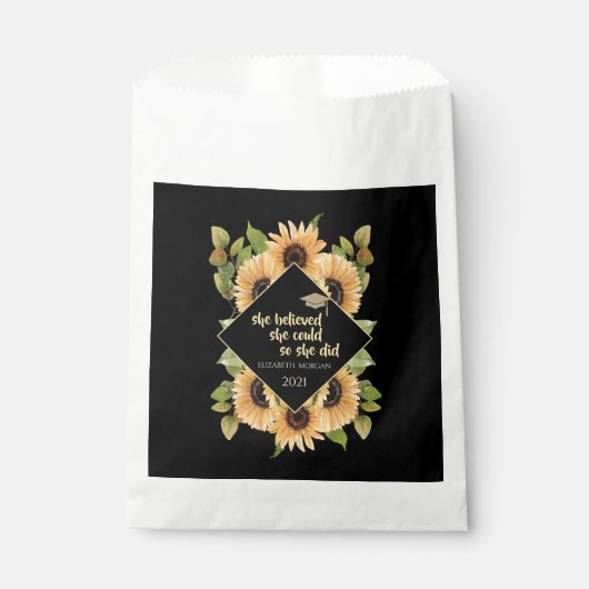Zonnebloemen Glitter Afstudeerhoed Bedankzakje (Voorkant)