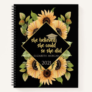 Zonnebloemen Glitter Afstudeerhoed Notitieboek