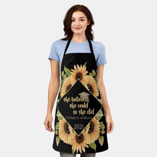 Zonnebloemen Glitter Afstudeerhoed Schort (Gedragen)