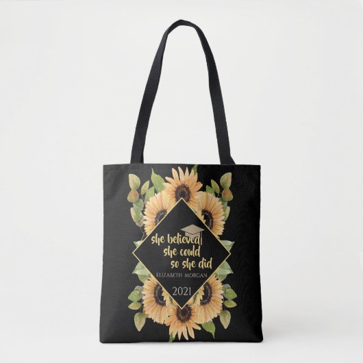 Zonnebloemen Glitter Afstudeerhoed Tote Bag (Voorkant)