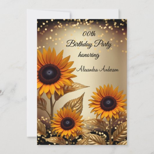 Zonnebloemen Glitter Bronze Goud Zwart Verjaardag Kaart (Voorkant)