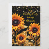 Zonnebloemen Glitter Sinaasappel Goud Zwart Verjaa Kaart (Voorkant)