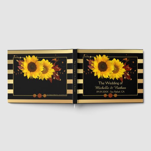 Zonnebloemen Gold Striped Weduwboek Gastenboek (Volledig)
