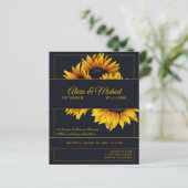 Zonnebloemen gouden moderne huwelijksuitnodiging (Staand voorkant)
